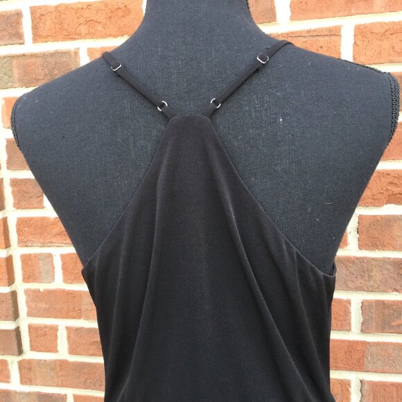 BCBG Party Cocktail Dress Large Black Draped Front Pockets Flirty LBD - Picture 5 of 11